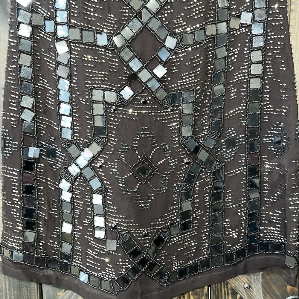 Free People Speak Easy Mini Dress‎ S Black Sequins Boho Beaded Party Semi Formal - Picture 4 of 11